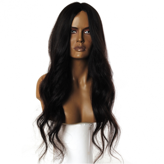 %100 DOĞAL SAÇ PERUK / DALGALI / KOYU KESTANE / CİLTLİ / 70 CM / (M)