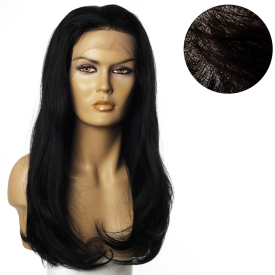 %100 DOĞAL SAÇ MEDİKAL TÜL PERUK - LACE FRONT - SİYAH - HHI-1722-1