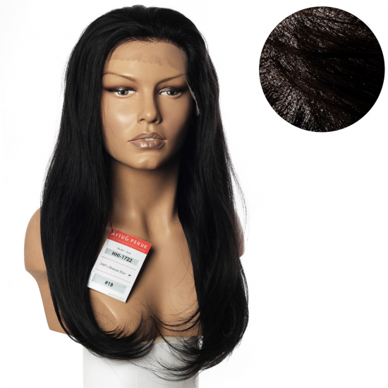 %100 DOĞAL SAÇ MEDİKAL TÜL PERUK - LACE FRONT - SİYAH - HHI-1722-1B