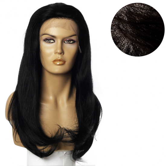 %100 DOĞAL SAÇ MEDİKAL TÜL PERUK - LACE FRONT - SİYAH - HHI-1822-1