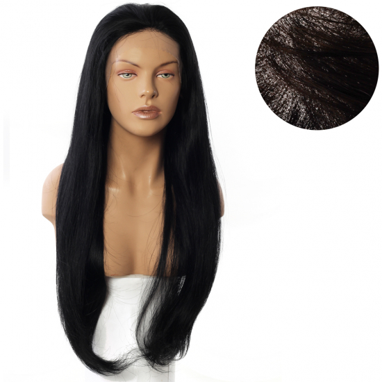 %100 DOĞAL SAÇ MEDİKAL TÜL PERUK - LACE FRONT - SİYAH - HHI-2226 - 1