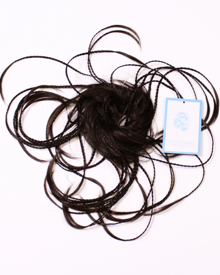 Koyu Kahverengi Lastikli Topuz Saçı - İnce Örgülü Saç Aksesuarı - RBP613-4