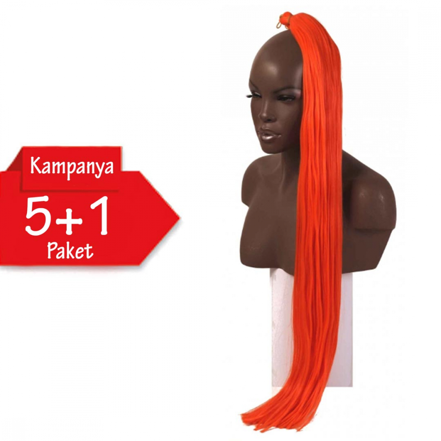5 + 1 - MISS HAIR K FIBER BRAID - Orange - Afrika Örgüsü Saçı, Afrika Örgüsü Malzemesi,Rasta,Topuz Saçı